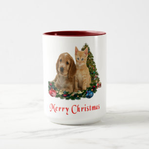 Puppy and Kittens Christmas mug