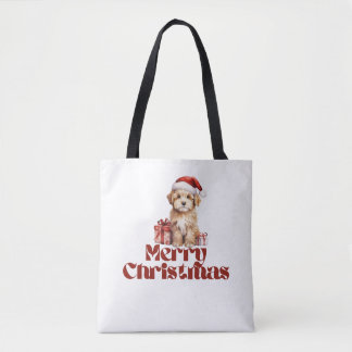Puppy and presents tote bag