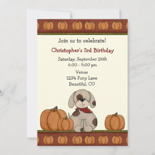 Puppy and Pumpkins Autumn Birthday Invitation