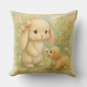Puppy and Rabbit with Pink Bow, Watercolor by Nat Cushion