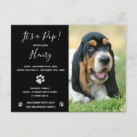 Puppy Announcement Black Elegant Modern Glitter