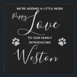 Puppy Announcement - Elegant Modern Black New Pet Faux Canvas Print<br><div class="desc">We're adding a little more puppy Love to our family ! Introduce your new little pup or rescue with this modern elegant black design with silver glitter paw prints puppy announcement canvas . Personalise with your new pets name, and take a family photo to share with family, friends and of...</div>