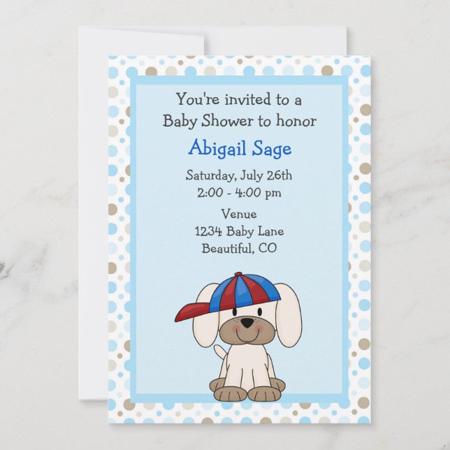 Puppy Baseball Baby Shower Invitation for Boys (Front)