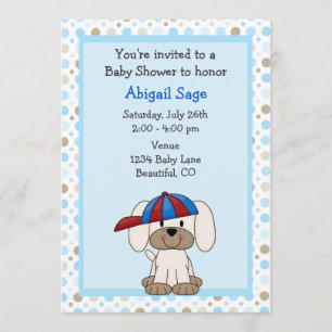 Puppy Baseball Baby Shower Invitation for Boys