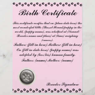 Puppy Birth Certificate