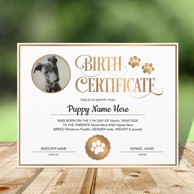 Puppy Birth Certificate Insert Photo Paw Print (Creator Uploaded)
