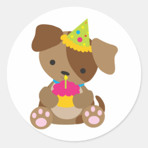 Puppy Birthday Classic Round Sticker