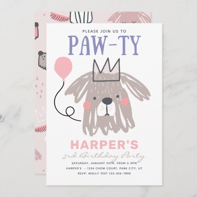 Puppy Birthday Invitation | Dog Party (Front/Back)