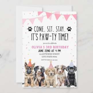 PUPPY BIRTHDAY INVITATION  GIRL LET'S PAWTY INVITE