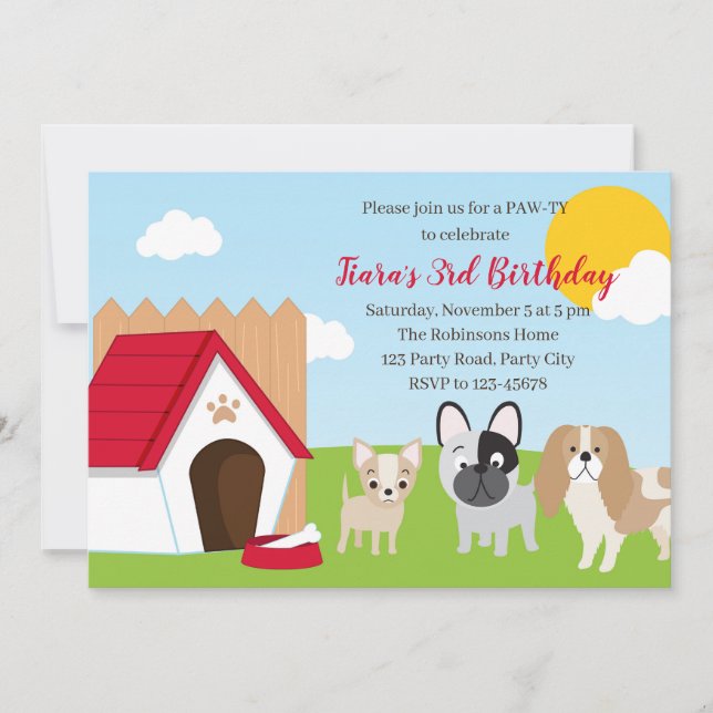 Puppy Birthday Invitation Personalised Dog Invites (Front)