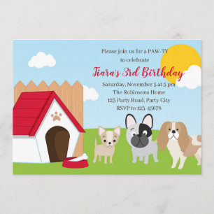 Puppy Birthday Invitation Personalised Dog Invites