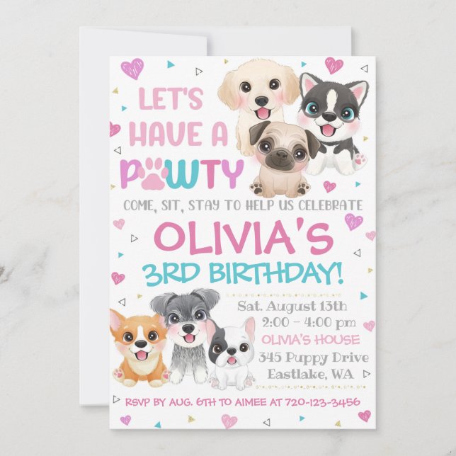 Puppy Birthday Invitation | Puppy Pawty Invitation (Front)