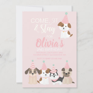 Puppy birthday party invitation Pink