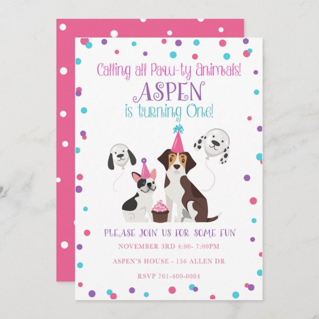 Puppy Birthday Party Invitations (Front/Back)
