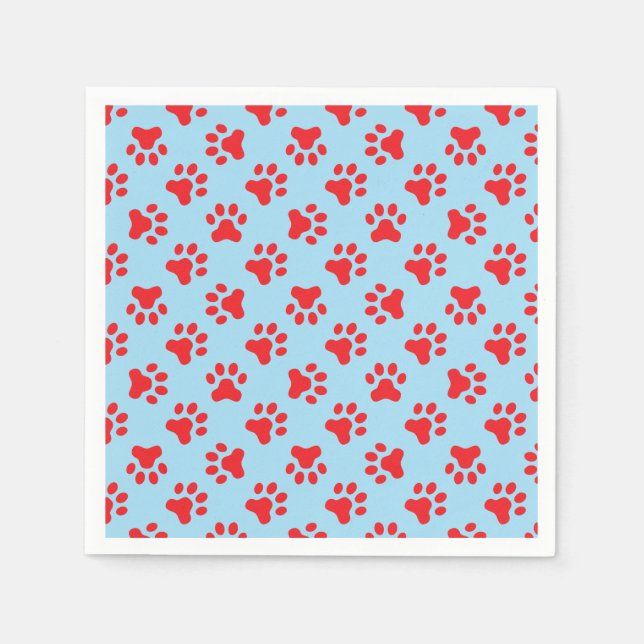 Puppy birthday party napkins blue Red paw prints (Front)