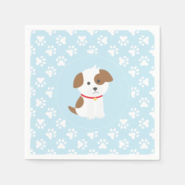 Puppy birthday party plates blue paw prints napkin (Front)