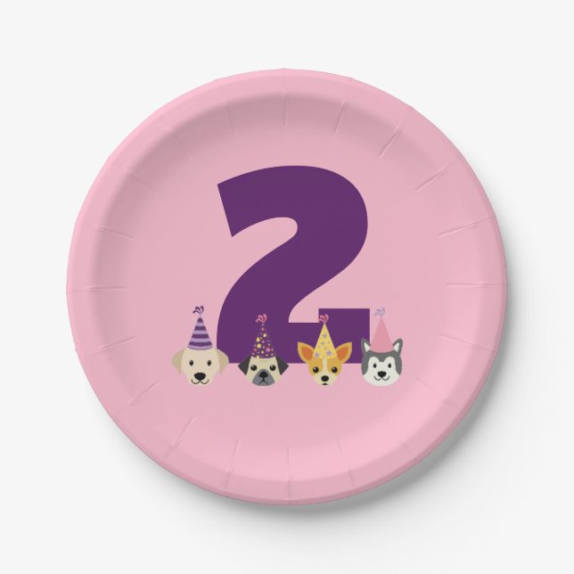 Puppy Birthday Party Plates, Dog Party for Girls Paper Plate (Front)