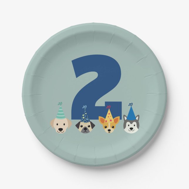 Puppy Birthday Party Plates, Dog Party, Kids, Boys Paper Plate (Front)