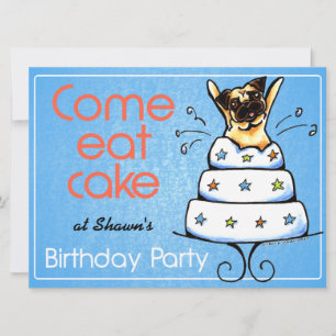 Puppy Birthday Party Pug Cake Boy Off-Leash Art™ Invitation