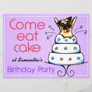 Puppy Birthday Party Pug Cake Girl Off-Leash Art™ Invitation