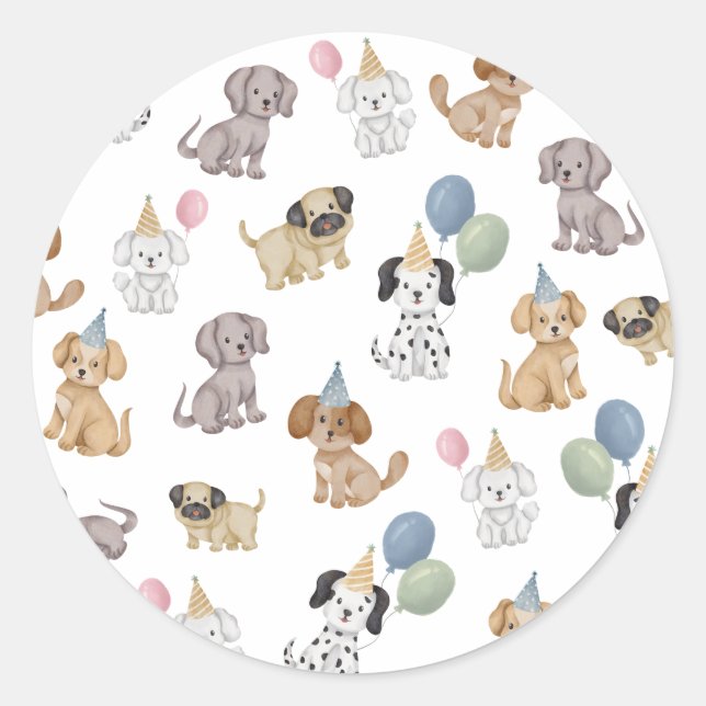 Puppy Birthday Party Stickers (Front)