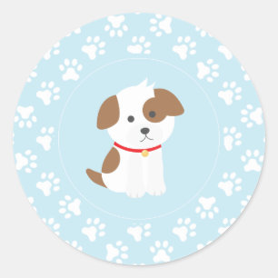 Puppy birthday party stickers  blue paw prints