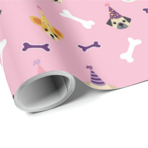 Puppy Birthday Party Wrapping Paper-Pink & Purple  Wrapping Paper
