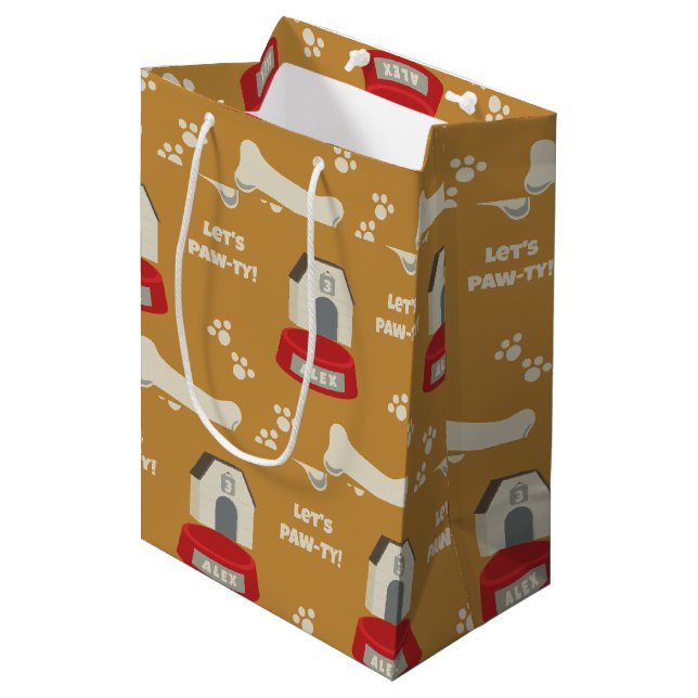 Puppy Birthday Paw-ty Medium Gift Bag (Front Angled)