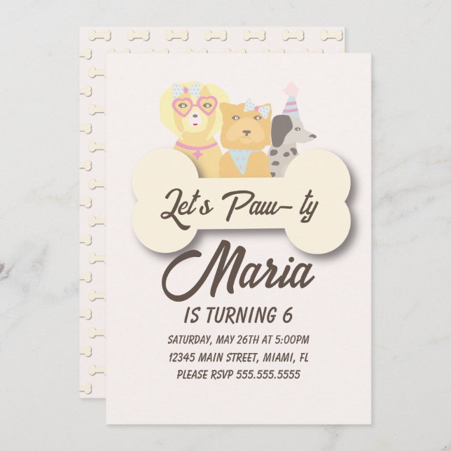 Puppy Birthday Paw-ty Party Dog Themed Invitation (Front/Back)