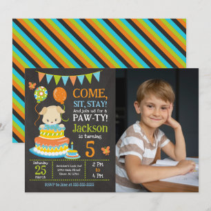 Puppy Birthday Photo Invitation Boy Paw-ty Party