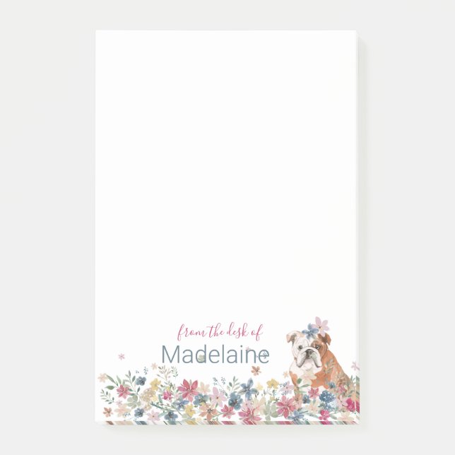 Puppy  Bull Dog Floral Personal Post-it Notes (Front)
