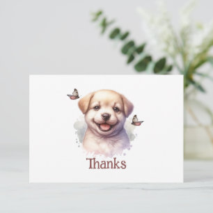 Puppy Butterflies Personalized Thank You Card