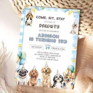 Puppy Calling All Pawty Animals 3rd Birthday Invitation