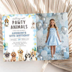 Puppy Calling All Pawty Animals Birthday Photo Invitation