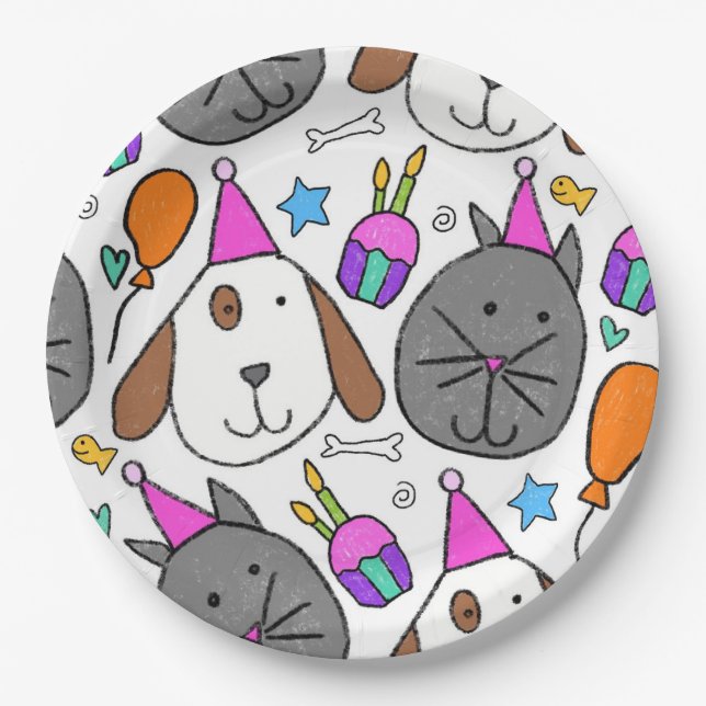 "Puppy Cat Party Plates" Paper Plate (Front)