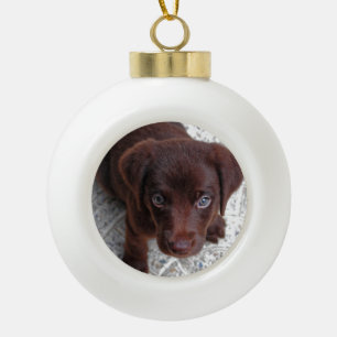 Puppy Ceramic Ball Christmas Ornament
