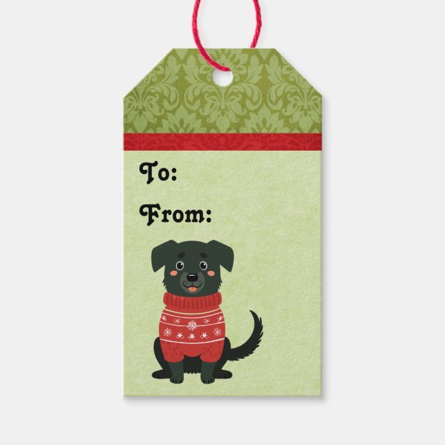 Puppy Christmas Black Dog  Gift Tags (Front)