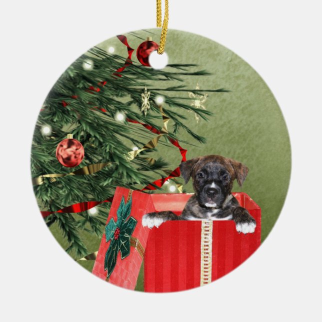 Puppy Christmas Ceramic Tree Decoration (Front)