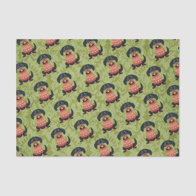 Puppy Christmas Dachshund Weiner Santa Dog Tissue Paper (Front)