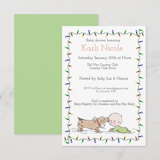 Puppy & Christmas Lights Baby Shower Invitation (Front/Back)