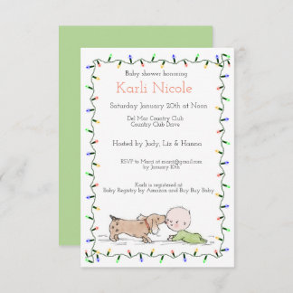 Puppy & Christmas Lights Baby Shower Invitation