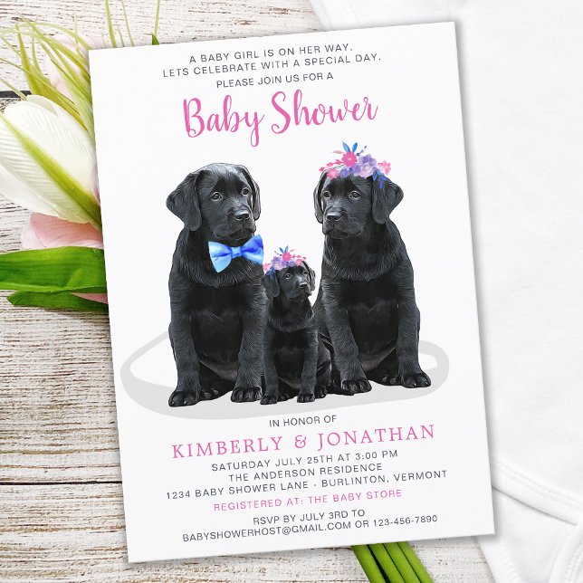 Puppy Couples Pink Girl Baby Shower Invitation (Creator Uploaded)
