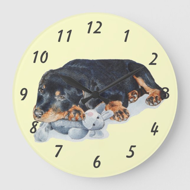 puppy cuddling teddy bear rottweiler dog wristwatc large clock (Front)