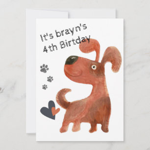 puppy cute dog 4th birthday invitations