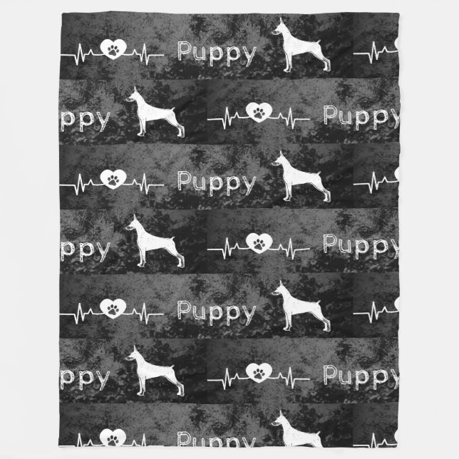 Puppy Dobbie Dog Heart Beat Pattern Fleece Blanket (Front)