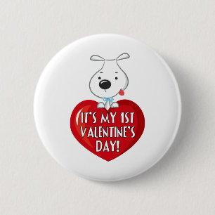 Puppy Dog 1st Valentines Day 6 Cm Round Badge