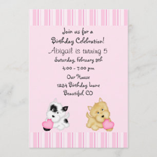 Puppy Dog and Hearts Birthday Invitation for Girls
