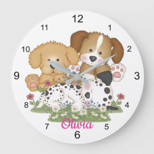 Puppy Dog Baby Boy Girl Nursery Kids Room Large Clock