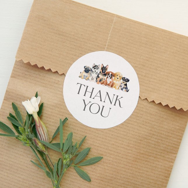 Puppy Dog Baby Shower Classic Round Sticker (Creator Uploaded)