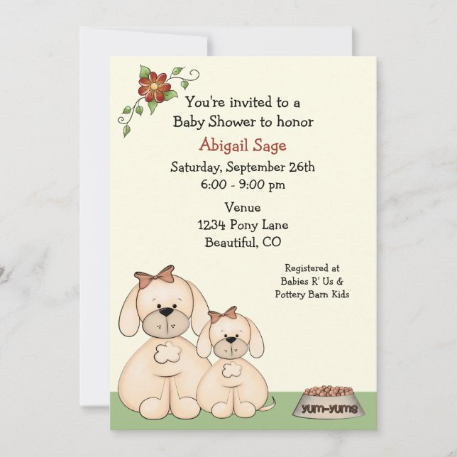Puppy Dog Baby Shower Invitation for Girls (Front)